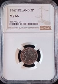 1967 Ireland 3pence coin NGC MS66. TOP GRADED