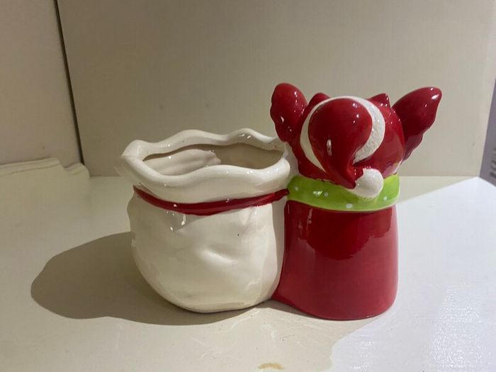 Christmas Decoration / Owl With Suck Glazed Ceramic Indoor Pot