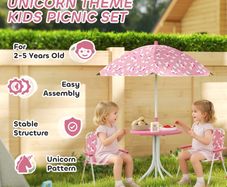 Kids Patio Table and Chair Set, Kids Garden Furniture with Umbrella, 4-Piece Bistro Set for Garden, Pink