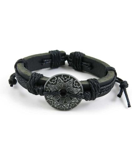 Leather Viking Rune Norse Shield Bracelet Wrist Band Adjustable Arm Band 19cm