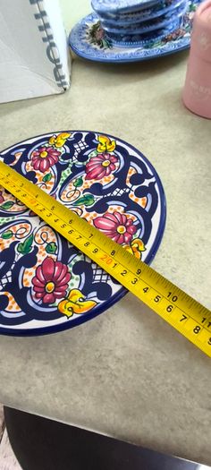 Spanish Hand Painted Ceramic wall plate, Floral Mediterranean Talavera Style Wall Art or hot pot holder