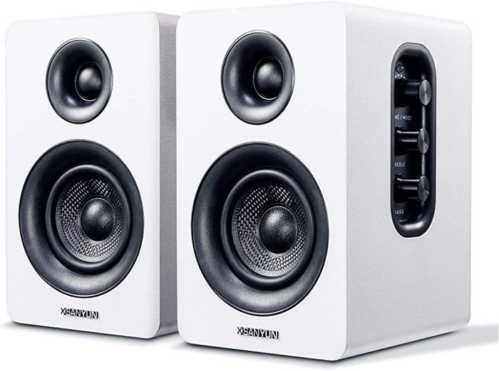 Active Bluetooth 5.0 Bookshelf Speakers  60W Carbon Fiber Speaker Unit Built-in 24bit DAC  Dynamic 3D Surround Sound 2.0 Computer PC Monitor Gaming Speakers AVAILABLE IN BLACK OR WHITE (FREE POSTAGE)