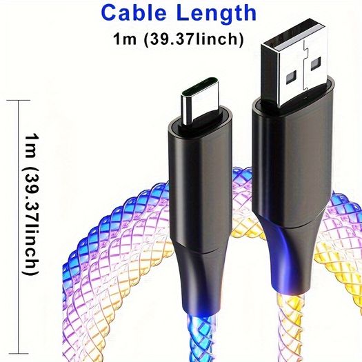 66W RGB USB Type-C Fast Charging Cable Samsung S23/S22/S21 Xiaomi Huawei OnePlus OPPO Free viewing