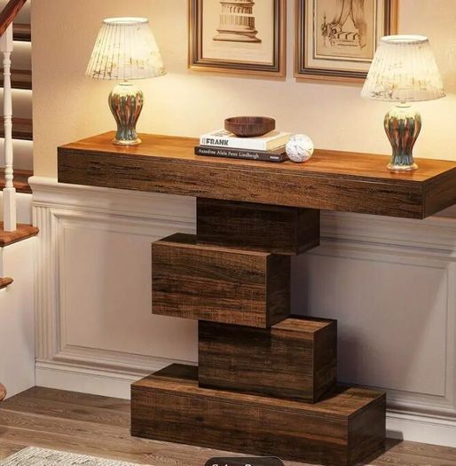 Farmhouse Console Table 42.5 Inch Narrow Sofa Table with Geometric Base Rustic Entryway Accent Table