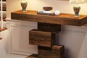 Farmhouse Console Table 42.5 Inch Narrow Sofa Table with Geometric Base Rustic Entryway Accent Table