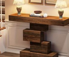 Farmhouse Console Table 42.5 Inch Narrow Sofa Table with Geometric Base Rustic Entryway Accent Table