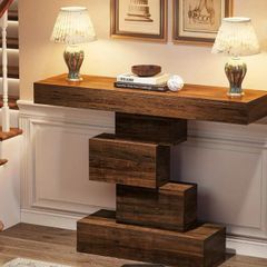 Farmhouse Console Table 42.5 Inch Narrow Sofa Table with Geometric Base Rustic Entryway Accent Table