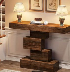 Farmhouse Console Table 42.5 Inch Narrow Sofa Table with Geometric Base Rustic Entryway Accent Table