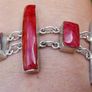 Vintage Red Fossilized Coral .925 Sterling Silver handcrafted Large Bali Bracelet and Red Coral Horn Pendant Necklace Image 7