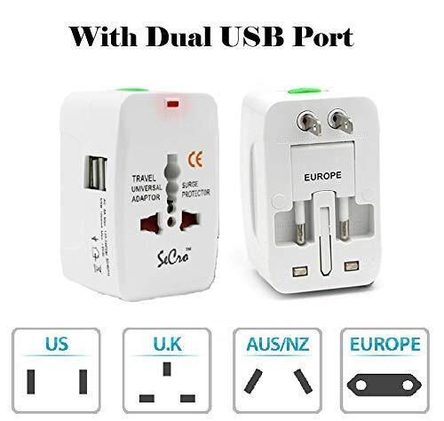 Universal Travel Adapter with Dual USB Charger Ports, Multi-Plug with Surge Protector Worldwide