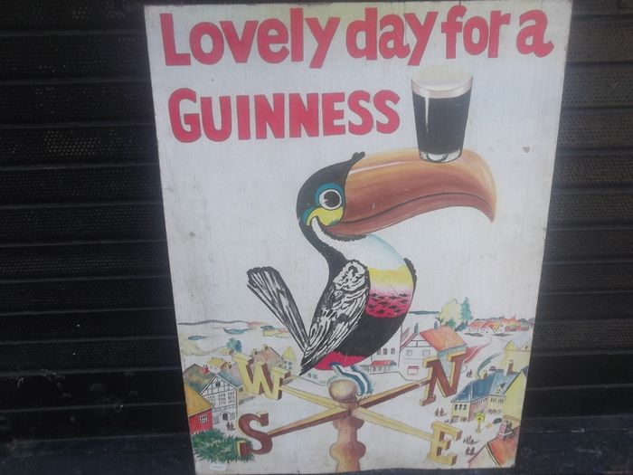 a hand painted perched guinness toucon  on board