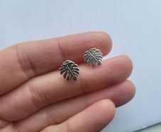 Sterling silver monstera leaves stud earrings, leaf studs