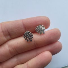 Sterling silver monstera leaves stud earrings, leaf studs