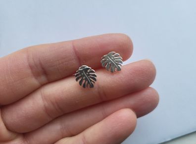 Sterling silver monstera leaves stud earrings, leaf studs