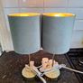 Lovely pair of small table lamps with green shades Image 2