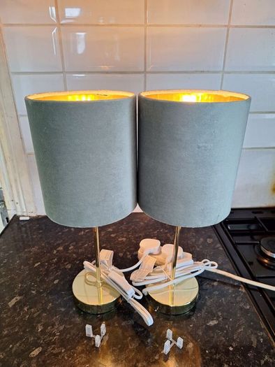 Lovely pair of small table lamps with green shades