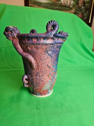 Michael Kennedy Sligo Studio Pottery Vase , Irish Ceramic Art, Ram Horn Handles