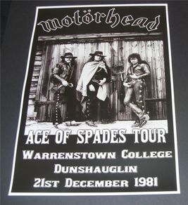 Motorhead concert poster Warrenstown College Ireland 1981 A3 size repro
