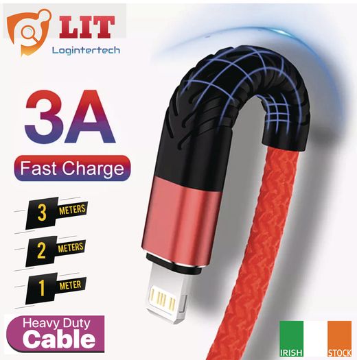 1m/2m/3m Long Lightning iPhone Charger for Apple iPhone 12 11 X 6 5 7 8 USB Cable