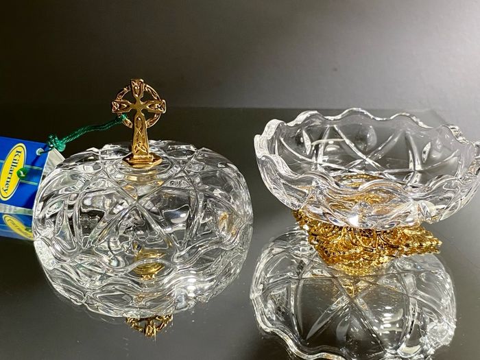 Vintage Killarney Crystal Glass Trinket Dish 24% Lead Crystal 24 Ct Gold Finishing