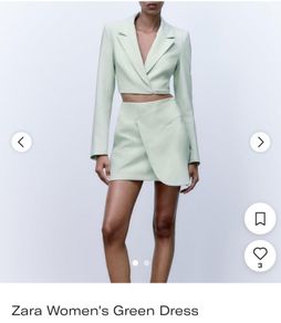 Zara sage green playsuit drape jumpsuit mini dress suit ( jacket + skirt )XS 6/8