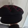 Wool Beret | Black with Red Floral Rhinestones Image 3
