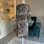 Wallis Ladies Knee-length Black and Beige Animal-print Dress with gathered side tie. Image 9
