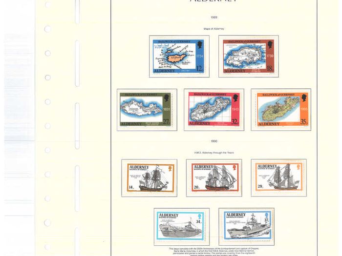 1983-1999 Alderney Stamp collection including commemorative and definitive stamps on Lighthouse hingeless pages (16 pages)