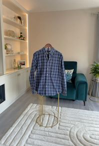 Mens Tommy Hilfiger Long-sleeve Shirt in a Navy and Blue Check Pattern