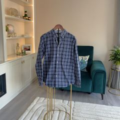 Mens Tommy Hilfiger Long-sleeve Shirt in a Navy and Blue Check Pattern