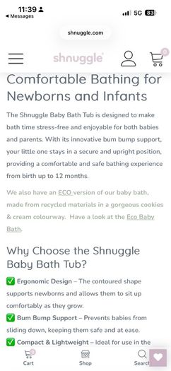 Shnuggle baby bath tub