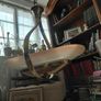 Antique French brass ceiling light with glass shade Image 3