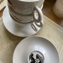 Three Cup and Saucer Sets with Cafe Silvestre Logo