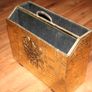 Embossed Hammered Brass and Wood Magazine Holder Double Slotted Image 4