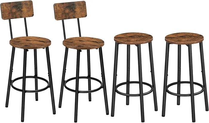 Round Bar Stools Set of 2 and Bar Stools with Back Set of 2 Bundle, High Bar Chairs for Dining Room, Party