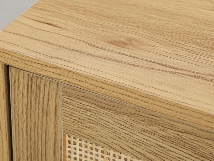Sideboard living room storage cabinet with rattan-front doors and adjustable shelf, natural wood