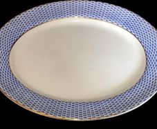 Antique Soho Pottery "Montauban" Blue Basket-Weave