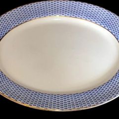 Antique Soho Pottery "Montauban" Blue Basket-Weave