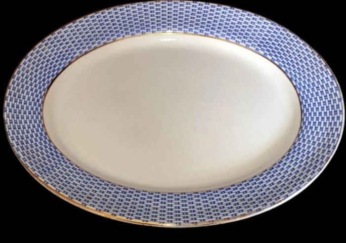 Antique Soho Pottery "Montauban" Blue Basket-Weave