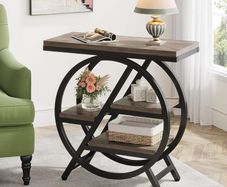 Industrial Side Table 3-Tier Narrow Side Table with Storage Space Metal Frame