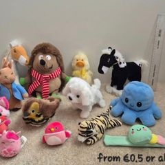 Teddy bears, dolls, soft toys and plush toys.