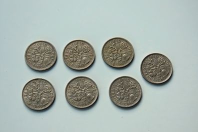 7 X British old sixpence 1954 - 1966