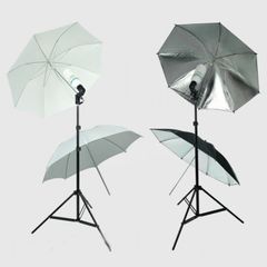 Umbrella Set 2 White 2 Black/Silver Umbrella Continuous Lighting