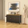 Sideboard storage cabinet with 3 doors, 2 adjustable shelves, light wood-effect top 120 x 40 x 70 cm black Image 4