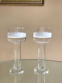 Vintage Pair Glass Floating Candle Holders, Rosenthal, Hurricane