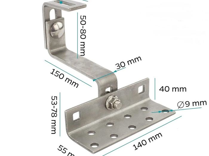 Solar Panel Roof Hook Stainless Steel 150 mm 3-Way Adjustable PV Mounting