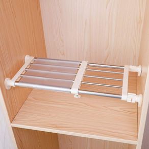 Closet Tension Shelf & Rod Expandable Metal Storage Rack Adjustable Organizer DIY Divider Separator for Cabinet Wardrobe Cupboard Kitchen Bathroom