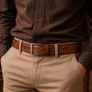 Unisex Genuine Leather Belt Vintage Embossed Design with Antique Buckle Casual & Formal Waist Belt Image 9