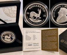2021 South Africa 1 Rand 1 oz Silver Coin - Krugerrand . Proof.