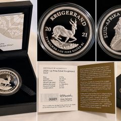 2021 South Africa 1 Rand 1 oz Silver Coin - Krugerrand . Proof.